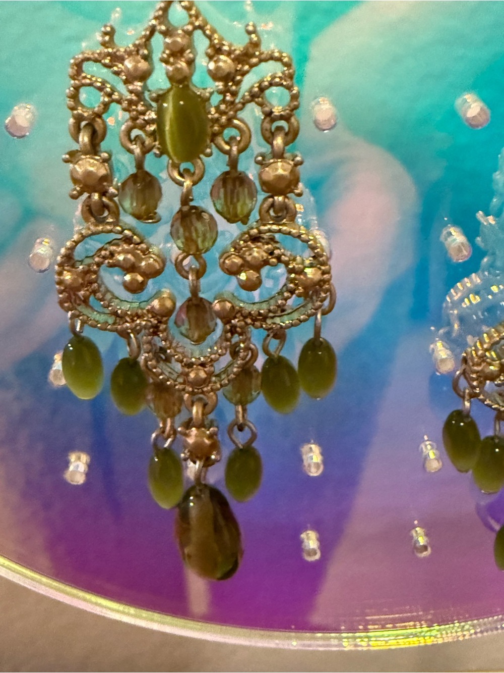 Liz Claiborne Dangle Green Crystal Chandelier Earrings - Picture 10 of 12